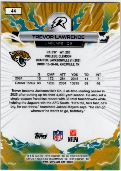 Trevor Lawrence 2025 Resurgence Blue and Orange Spark Card #44