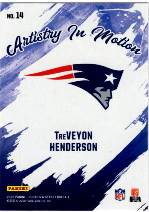 TreVeyon Henderson 2025 Panini Rookies & Stars Artistry in Motion Red Preferred RC Card #14