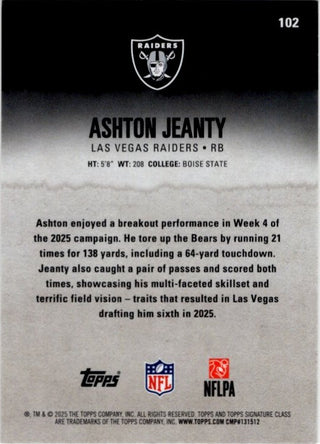 Ashton Jeanty 2025 Topps Signature Class Round 1 Pick 6 RC Card #102