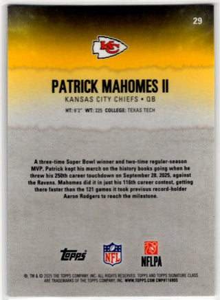 Patrick Mahomes II 2025 Topps Signature Class Round 1 Pick 10 Refractor RC Card #29