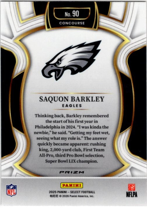 Saquon Barkley 2025 Panini Select Concourse Red and Blue Shock Prizm Card #90