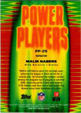 Malik Nabers 2025 Topps Chrome Power Players Refractor Card #PP-25