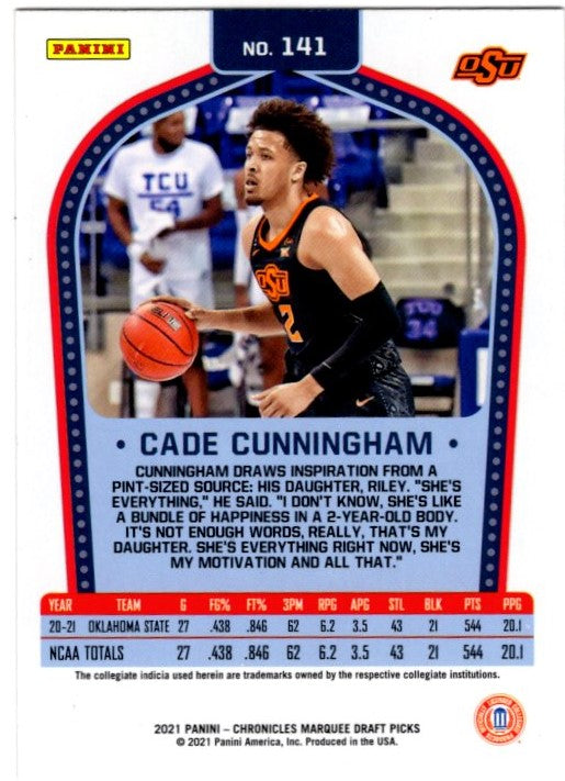 Cade Cunningham 2021 Panini Marquee Pick Holo RC Card #141