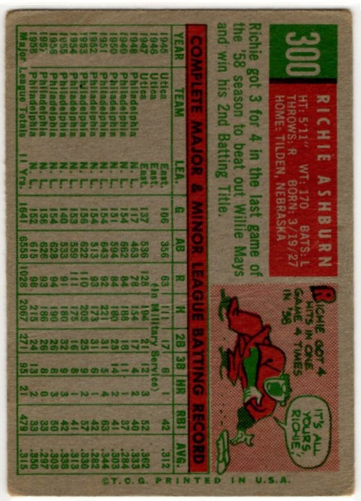 Richie Ashburn 1959 Topps Card #300