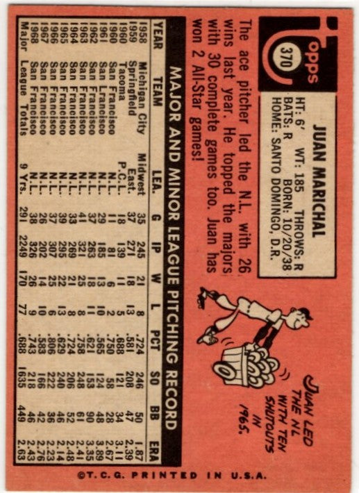Juan Marichal 1969 Topps Card #370