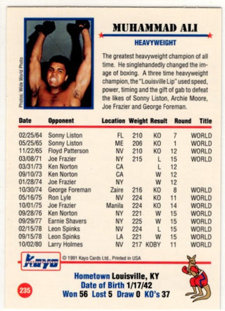 Muhammad Ali 1991 Kayo Boxing the Greatest Holo Card #235