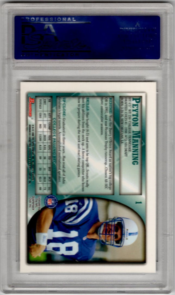 Peyton Manning 1998 Bowman RC Card #1 psa 9 Graded