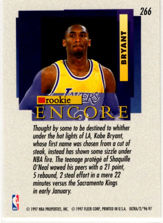 Kobe Bryant 1996-97 Fleer Ultra Encore Rookie Card #266