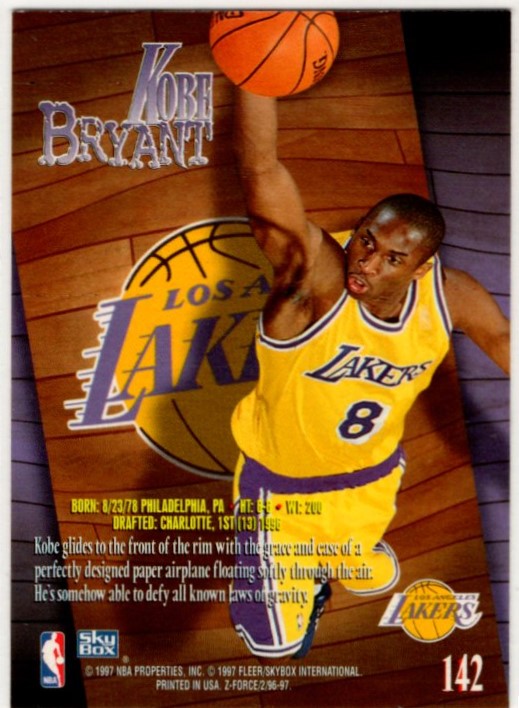 Kobe Bryant 1996-97 Skybox Z Force Rookie Card #142