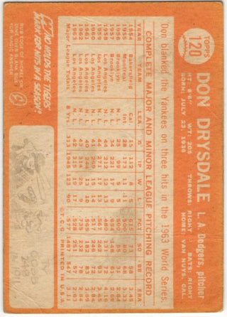 Don Drysdale 1964 Topps Card #120