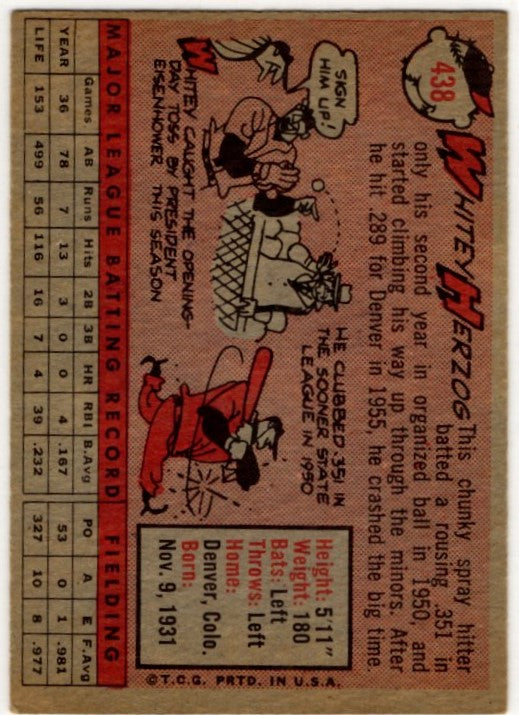 Whitey Herzog 1958 Topps Card #438