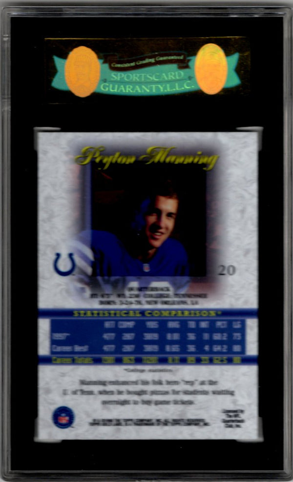 Peyton Manning 1998 Topps Gold Label RC Card #20 Graded SGC 96 Mint