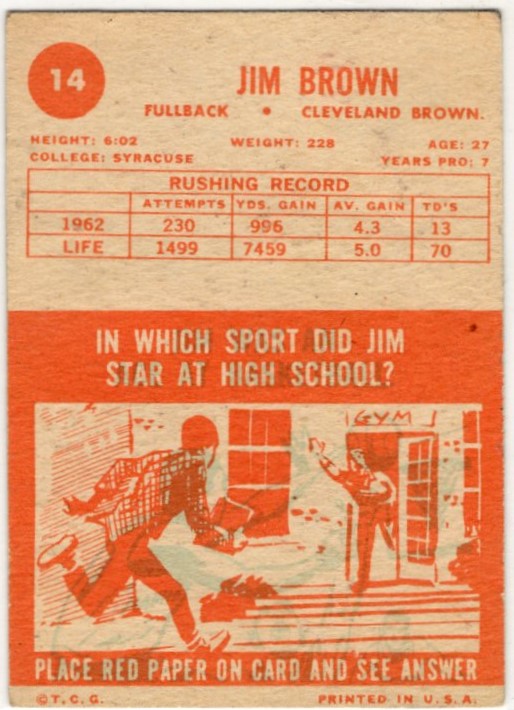 Jim Brown 1963 Topps Card #14