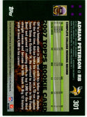 Adrian Peterson 2007 Topps RC Card #301