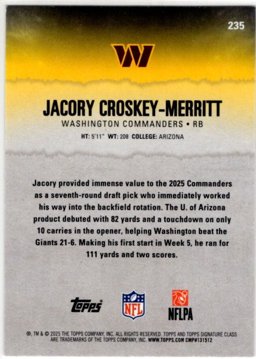 Jacory Croskey Merritt 2025 Topps Signature Class Round 7 Pick 29 Magenta RC Card #235 082/250