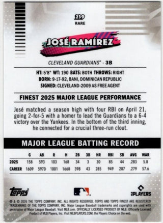 Jose Ramirez 2026 Topps Finest Performance Rare Card #239