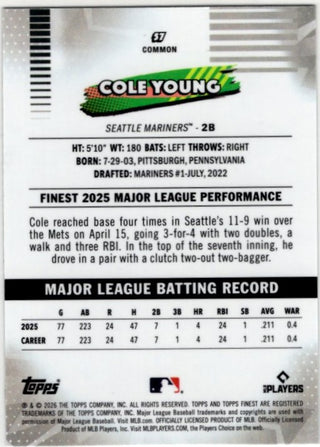 Cole Young 2026 Topps Finest Performance Common RC Card #57