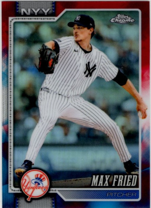 Max Fried 2026 Topps Chrome Red & Blue & White Refractor Card #113
