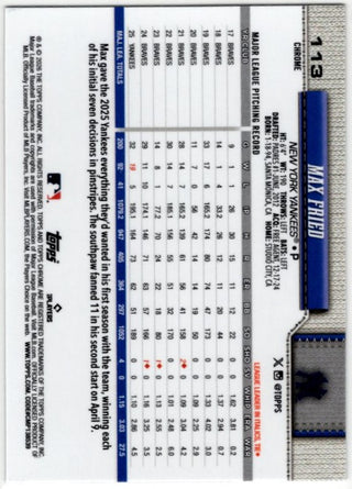 Max Fried 2026 Topps Chrome Red & Blue & White Refractor Card #113