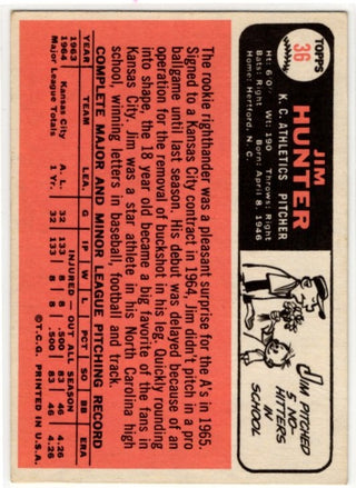Jim Hunter 1966 Topps Card #36