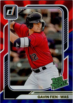 Gavin Fien 2026 Panini Donruss Rated Prospect Red & Blue Foil Card #189