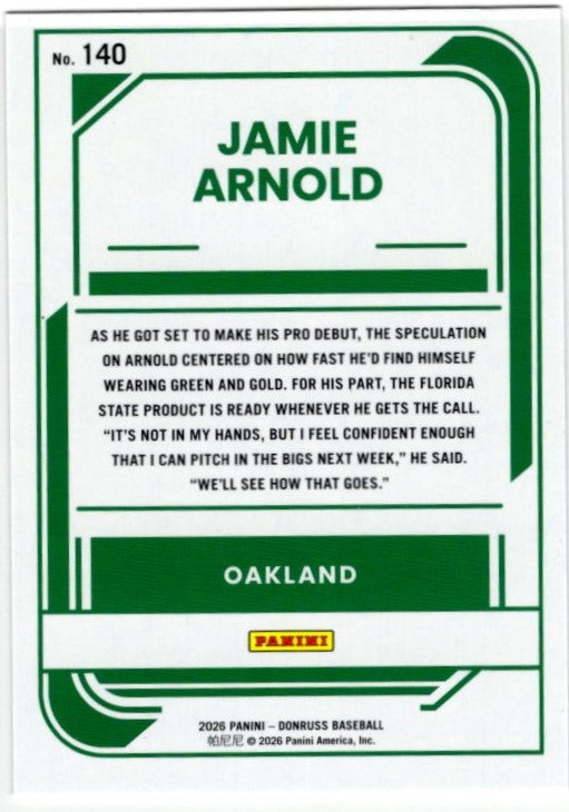 Jamie Arnold 2026 Panini Donruss Rated Prospect Rocket Foil Card #140