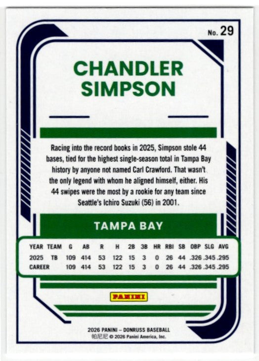 Chandler Simpson 2026 Panini Donruss Rocket Foil Card #29