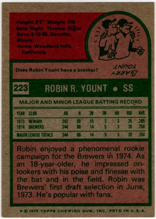 Robin Yount 1975 Topps Card #223
