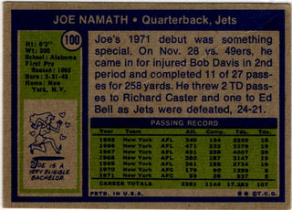 Joe Namath 1972 Topps Card #100