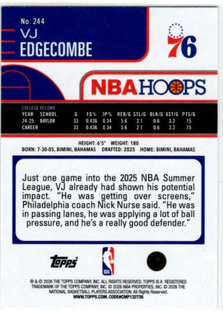 VJ Edgecombe Topps NBA Hoops Rainbow Foil RC Card #244