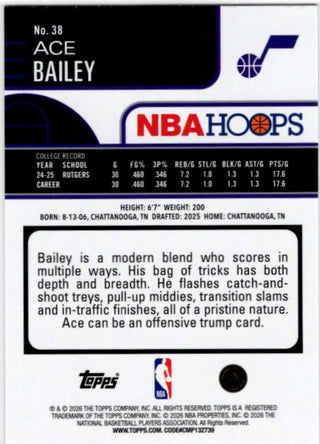 Ace Bailey 2025-26 Topps NBA Hoops Green Parallel Foil RC Card #38