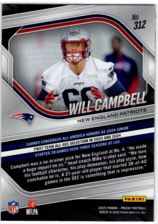 Will Campbell 2025 Panini Prizm RC Card #312