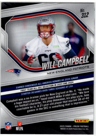 Will Campbell 2025 Panini Prizm RC Card #312