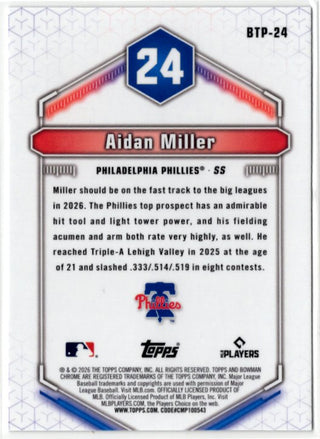 Aidan Miller 2026 Bowman Chrome Bowman Scouts Top 100 Card #BTP-24