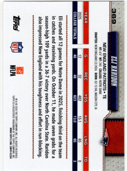 Eli Raridon 2026 Topps Flagship RC Card #369
