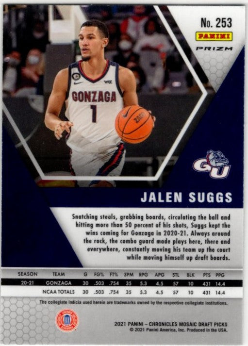Jalen Suggs 2021-22 Panini Chronicles Mosaic Draft Picks Green Prizm RC Card #253