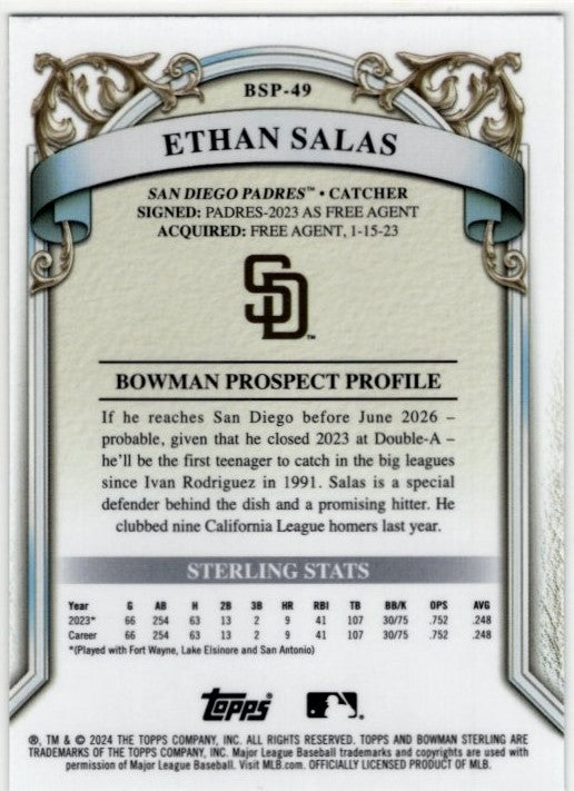 Ethan Salas 2024 Bowman Sterling Prospect Card #BSP-49