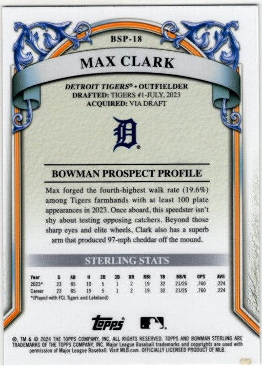 Max Clark 2024 Bowman Sterling Prospect Card #BSP-18