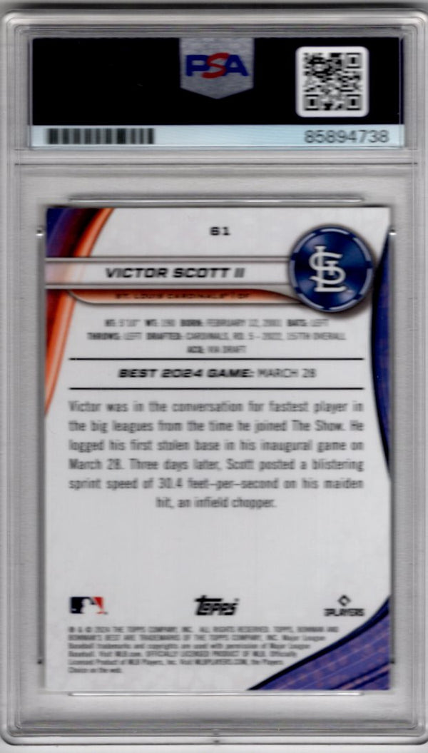 Victor Scott II 2024 Topps Autographed Card #61 PSA/DNA Certified