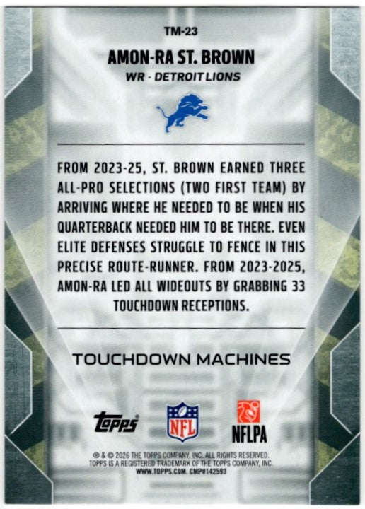Amon-Ra St. Browns 2026 Topps Touchdown Machines Card# TM-23 012/150