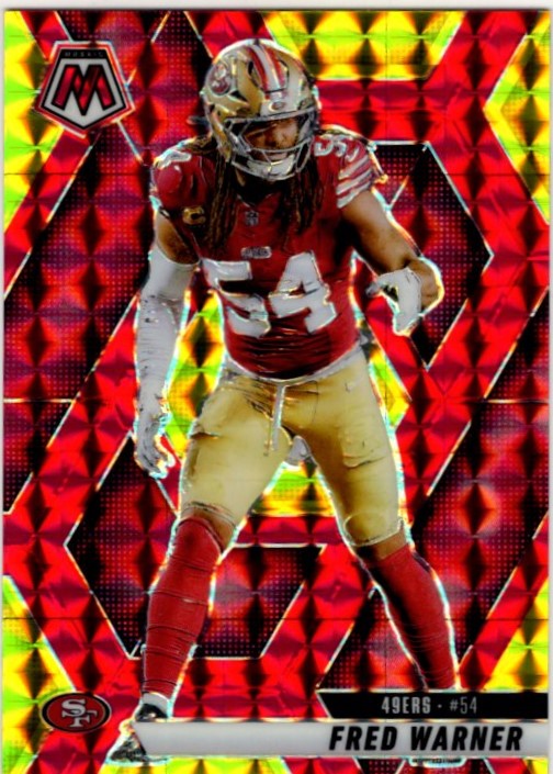 Fred Warner 2025 Panini Mosaic Red & Yellow Reactive Prizm Card #165 04/89