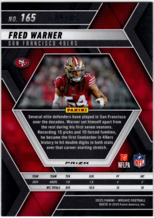 Fred Warner 2025 Panini Mosaic Red & Yellow Reactive Prizm Card #165 04/89