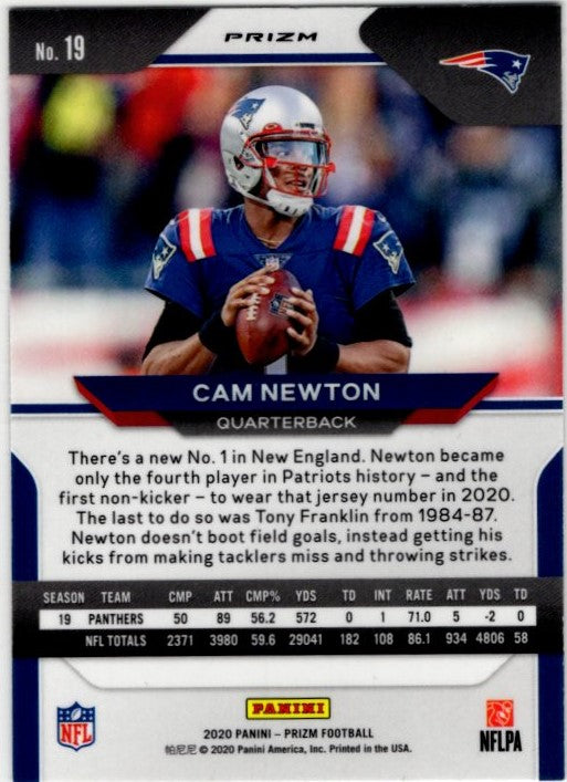 Cam Newton 2020 Panini Red Cracked Ice Prizm Card #19