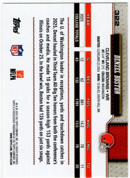Denzel Boston 2026 Topps Flagship RC Card #322