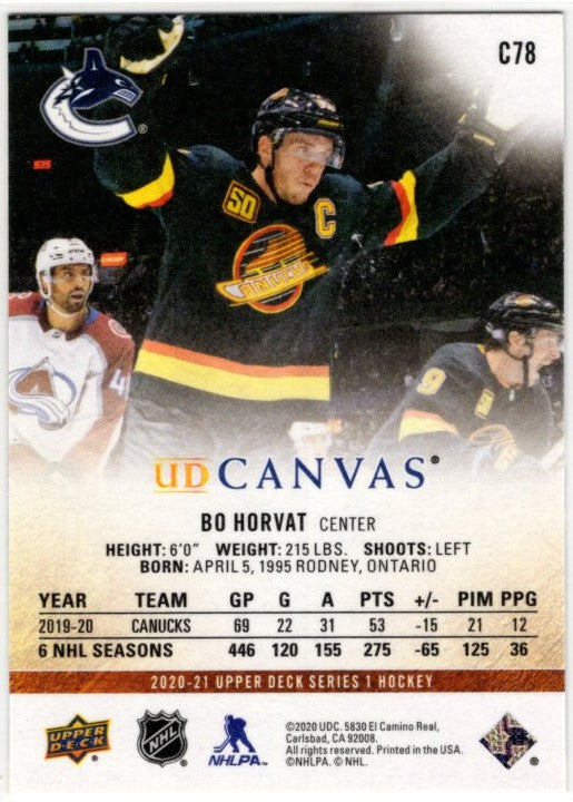 Bo Horvat 2020-21 Upper Deck Series 1 UD Canvas Card #C78