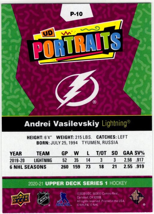 Andrei Vasilevskiy 2020-21 Upper Deck Series 1 UD Portraits Card #P-10