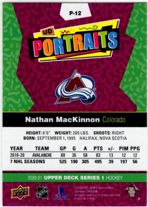 Nathan MacKinnon 2020-21 Upper Deck Series 1 UD Portraits Card #P-12