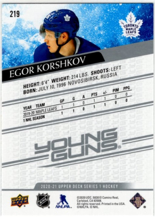 Egor Korshkov 2020-21 Upper Deck Series 1 Young Guns Card #219