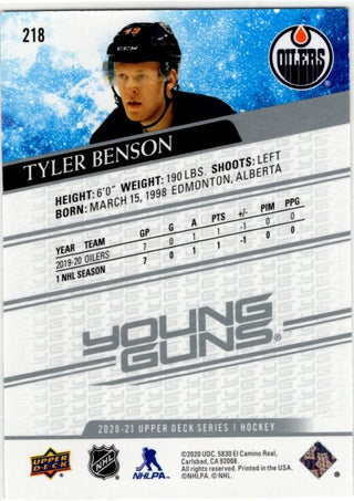 Tyler Benson 2020-21 Upper Deck Series 1 Young Guns Card #218