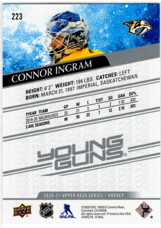 Connor Ingram 2020-21 Upper Deck Series 1 Young Guns Card #223